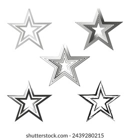 Set of layered star icons. Multiple outline stars design. Celestial and decorative elements. Vector illustration. EPS 10.