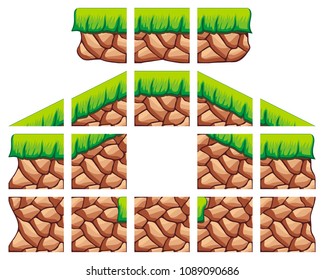 a set of layered vector of tile set pattern for creating 2d game wall and background