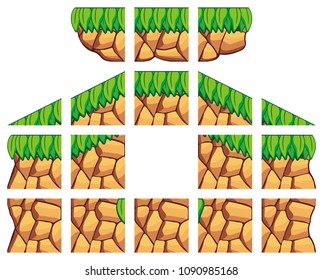 a set of layered vector of tile set pattern for creating 2d game wall and background

