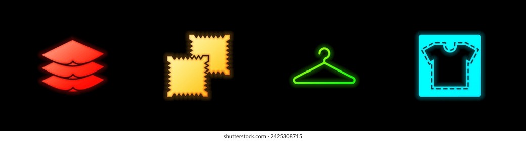 Set Layers clothing textile, Textile fabric roll, Hanger wardrobe and Sewing pattern icon. Vector