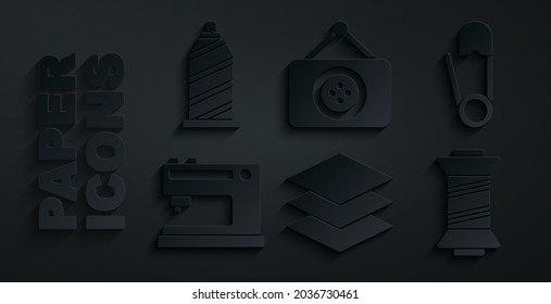 Set Layers clothing textile, Safety pin, Sewing machine, thread, Tailor shop and  icon. Vector