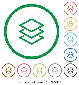 Set of layers color round outlined flat icons on white background
