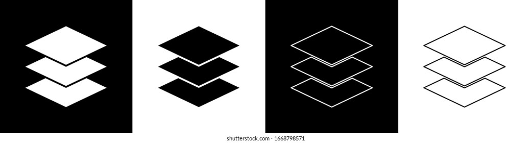 Set Layers icon isolated on black and white background.  Vector Illustration
