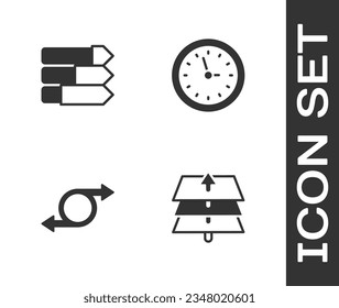 Set Layers, Pie chart infographic, Arrow and Clock icon. Vector