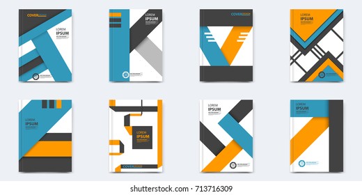 Set of layout cover template. Eight objects with different unique material design. Can be used for poster, annual report, flayer, card, banner, book, brochure, leaflet, booklet and other.