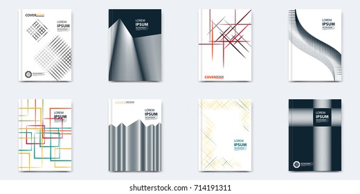 Set of layout cover template. Eight objects with different unique shapes design. Can be used for poster, annual report, flayer, card, banner, book, brochure, leaflet, booklet and other.