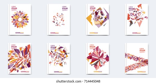 Set of layout cover template. Eight objects with different unique transparent shapes design. Can be used for poster, annual report, flayer, card, banner, book, brochure, leaflet, booklet and other.