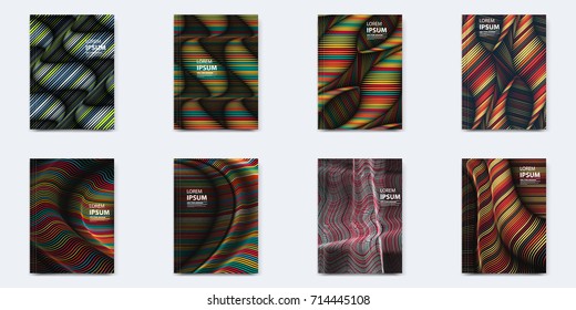 Set of layout cover template. Eight objects with unique different thickness lines design. Can be used for poster, annual report, flayer, card, banner, book, brochure, leaflet, booklet and other.