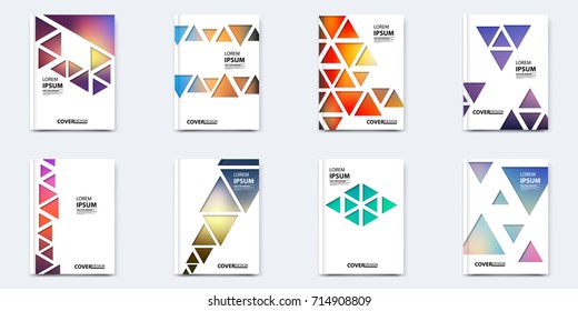 Set of layout cover template. Eight objects with different unique shape design. Can be used for poster, annual report, flayer, card, banner, book, brochure, leaflet, booklet and other.