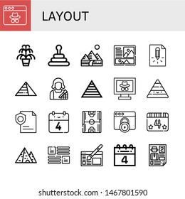 Set of layout icons such as Webpage, Kentia, Pyramid, Pyramids, Layout, Page, Makeup artist, th of july, Soccer field, Website design, Leaflet , layout
