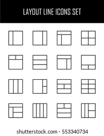 Set of layout in modern thin line style. High quality black outline align symbols for web site design and mobile apps. Simple linear layout pictograms on a white background.