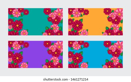 Set of layout templates for flyer, poster, brochure, card or website. Modern fresh design with colorful floral composition. Vector Illustration