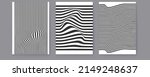 Set of layouts with black and white wavy lines. Halftone pattern. Abstract background. Twisted duotone shapes. Vector minimalistic design template