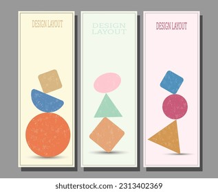 A set of layouts for the cover of a book, brochure, booklet or catalog with simple geometric elements. Poster, banner and creative interior template