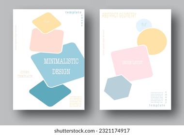 Un conjunto de diseños para la portada de un libro, folleto, folleto o catálogo con elementos geométricos simples. Cartel, pancarta y plantilla de interior creativa