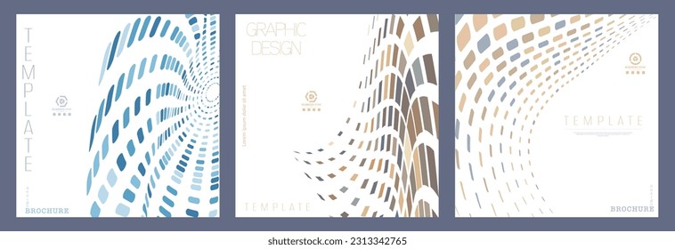 Conjunto de diseños de formas geométricas deformadas. Una idea para un fondo, portada de folletos, afiche, banner o folleto. Diseño creativo de impresiones, postales, composiciones interiores 
