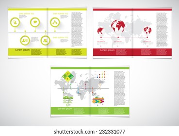 Conjunto de diseños. Revista abierta, vectorial Ilustración.
