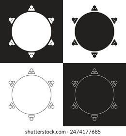 Conjunto de diseños de Vacantes en un restaurante, cafetería, comedor. Iconos esquemáticos de mesas y sillas. Símbolos de muebles gráficos. 