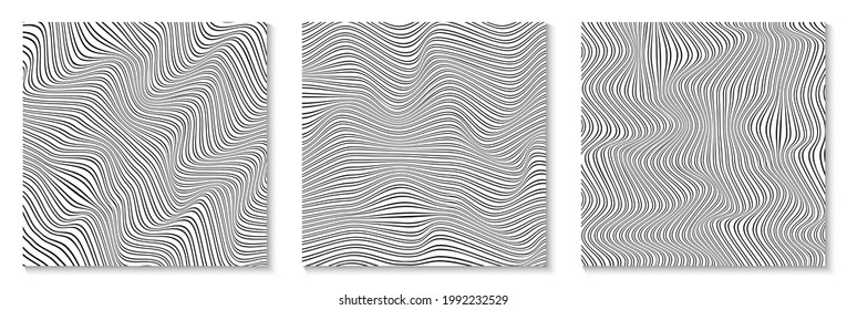 Conjunto de diseños con líneas onduladas.Resumen de fondo y diseño moderno. Plantilla minimalista para carteles, pancartas, portadas, postales.Líneas de onda con color blanco y negro.Ilustración vectorial.Eps10