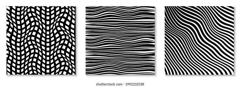 Set of layouts with wavy lines.Abstract background modern design. Minimalist template for poster, banner, cover, postcard .Wave lines with black and white color.Vector illustration.Eps10