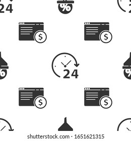 Set Lead management, Clock 24 hours and Online shopping on screen on seamless pattern. Vector