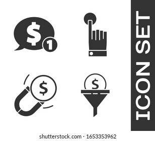 Set Lead management, Speech bubble with dollar, Magnet with money and Hand touch and tap gesture icon. Vector