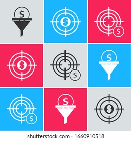 Set Lead management, Target with dollar and Target with dollar symbol icon. Vector