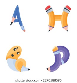 Juego de iconos planos de lápices de plomo 

