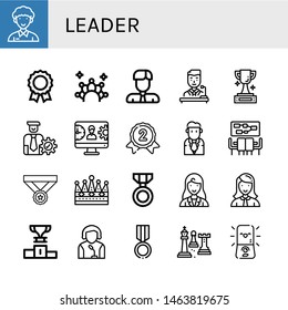 Set of leader icons such as Community, Medal, Crown, Businessman, Politician, Trophy, Manager, Management, Silver medal, Meeting, Businesswoman, Podium, Speaker, Chess , leader