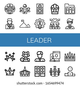 Set of leader icons. Such as Role, Politician, Team, Mission, Speaker, Leader, Pope, Group, Manager, Crown, Cheerleader, Businessman, Speakers, Administrator, Podium , leader icons