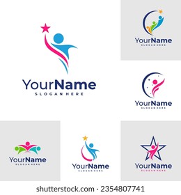 Plantilla de diseño de logotipo de Leader. Ilustración vectorial del logotipo de Star People.