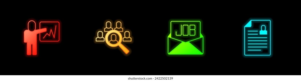 Set Leader of a team of executives, Magnifying glass for search job, Search and Resume icon. Vector