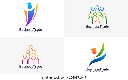 Set of Leadership logo design vector, Colorful People logo design template, Icon symbol