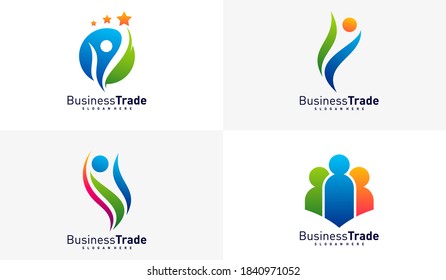 Set of Leadership logo design vector, Colorful People logo design template, Icon symbol