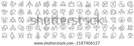 Set of leadership and teamwork line icons. Collection of black linear icons