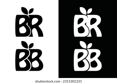 Set of leaf and BR BB letter black and white. Suitable in various business purposes also for icon, logo, symbol and many more.