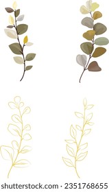 Set of leaf branches. green and gold leaves. Wedding concept
