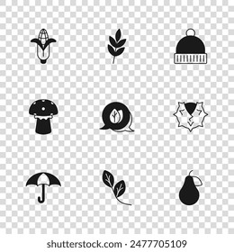 Set Leaf, Chestnut, Pear, Winter hat, Corn,  and Mushroom icon. Vector