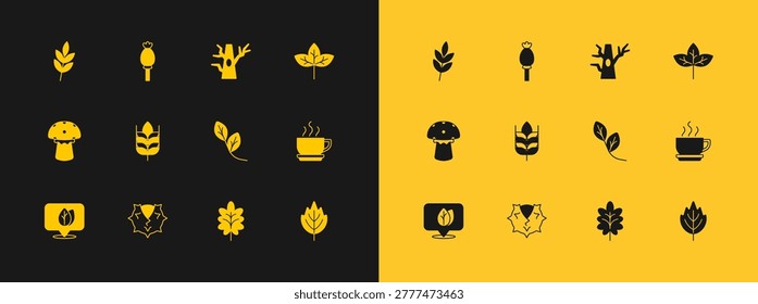 Set Leaf, Chestnut, Wheat, Bare tree,  and Opium poppy icon. Vector