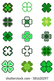 Set leaf clover. Four leaf, silhouettes, stylized in green colors. St. Patrick's day, Lucky symbol - stock vector