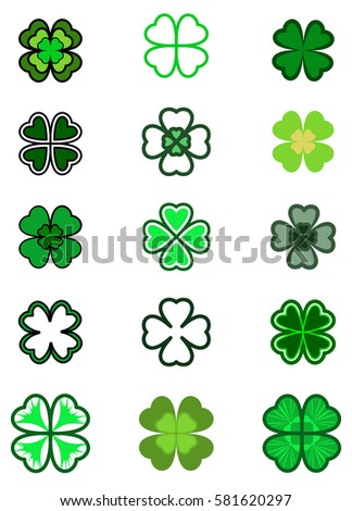 Set leaf clover. Four leaf, silhouettes, stylized in green colors. St. Patrick's day, Lucky symbol - stock vector