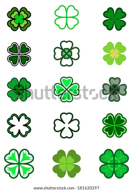 Set Leaf Clover Four Leaf Silhouettes Stock Vector (Royalty Free) 581620297