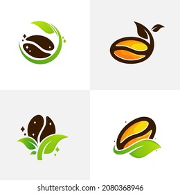 Set of Leaf Coffee logo design vector template. Farm logo concept