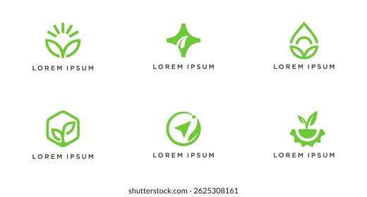 Conjunto de colección de la naturaleza del logotipo de la colaboración de la hoja