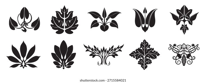 A set of leaf decorative element. Floral symbols