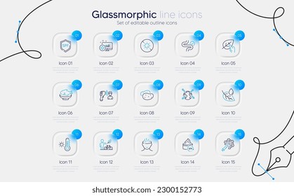 Set of Leaf dew, Electronic thermometer and Weather thermometer line icons for web app. Potato, Organic tested, Eco bike icons. No sun, Coronavirus vaccine, Seafood signs. Vector