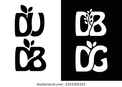 Conjunto de letras de hoja y DU DB DG en blanco y negro. Adecuado para varios fines comerciales también para ícono, logotipo, símbolo y muchos más.