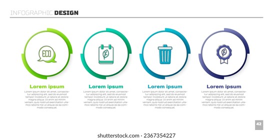 Fijar el símbolo Eco de hoja, Calendario con hojas de otoño, Basura y . Plantilla de infografía empresarial. Vector