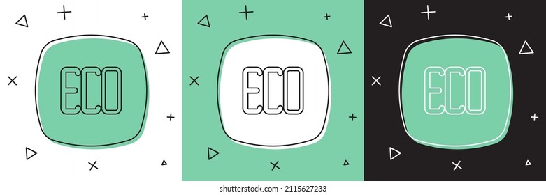 Establece el icono del símbolo Eco de hoja aislado en fondo blanco y verde, negro. Cartel, etiqueta, etiqueta, logotipo, etiqueta para ecologista verde.  Vector