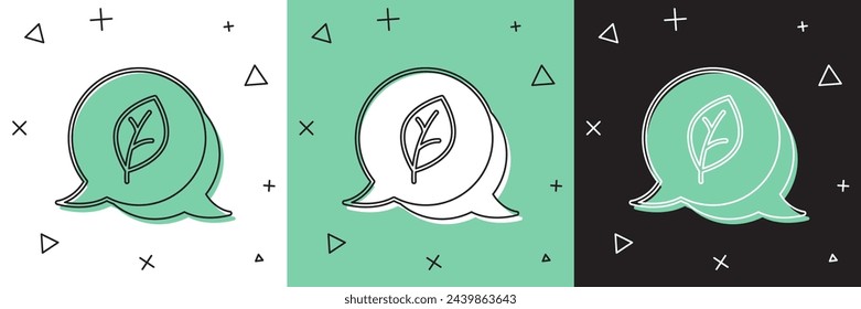 Set Leaf Eco symbol icon isolated on white and green, black background. Banner, label, tag, logo, sticker for eco green.  Vector